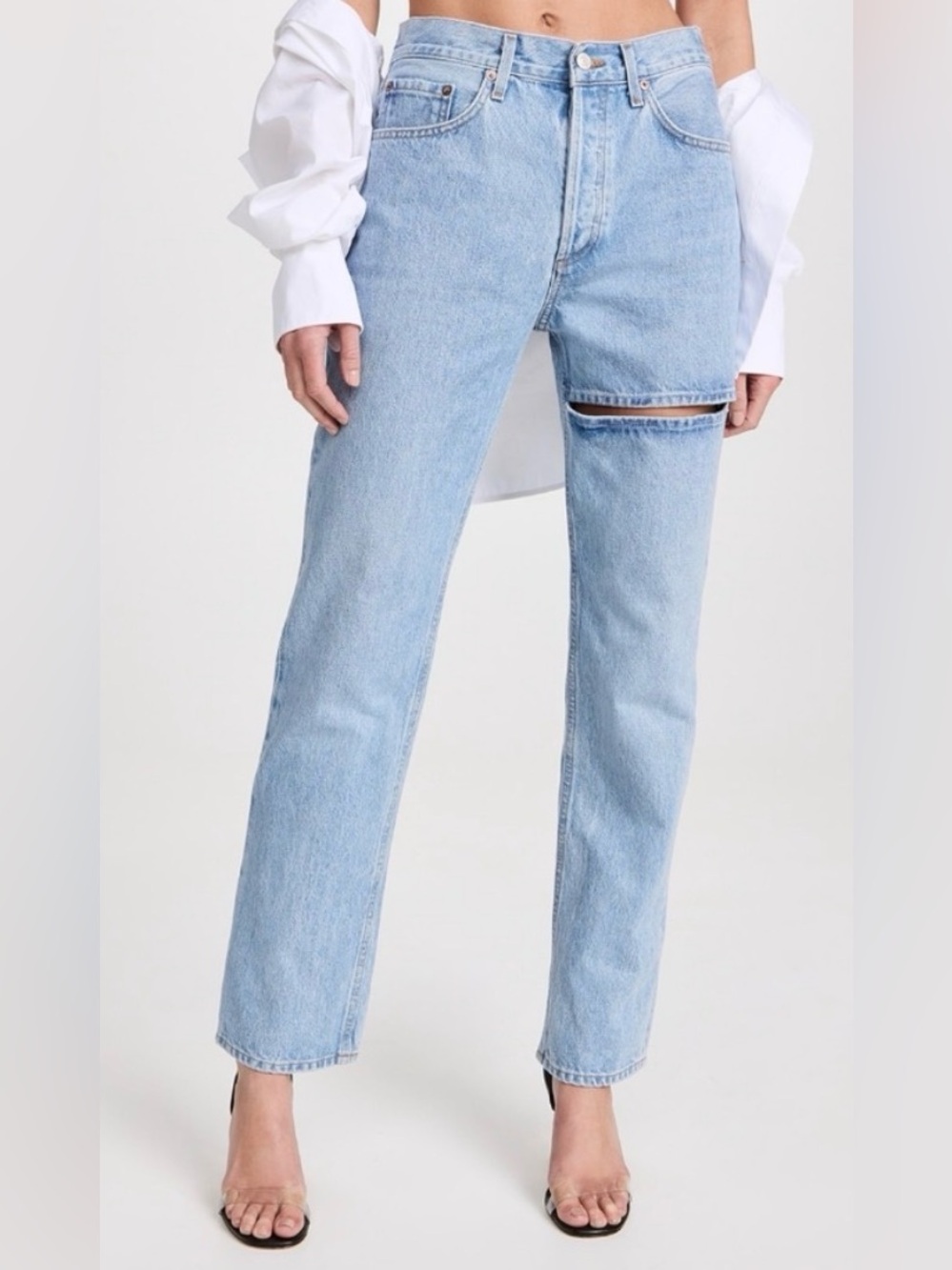 Agolde Lana Organic Cotton Mid Rise Slice Light Wash Jeans 31